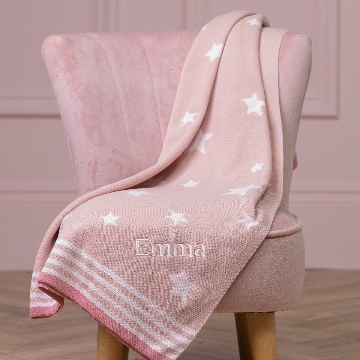 Ziggle personalised pink stars cotton knitted baby blanket Birthday Gifts 2