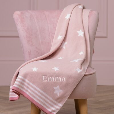 Ziggle personalised pink stars cotton knitted baby blanket 2