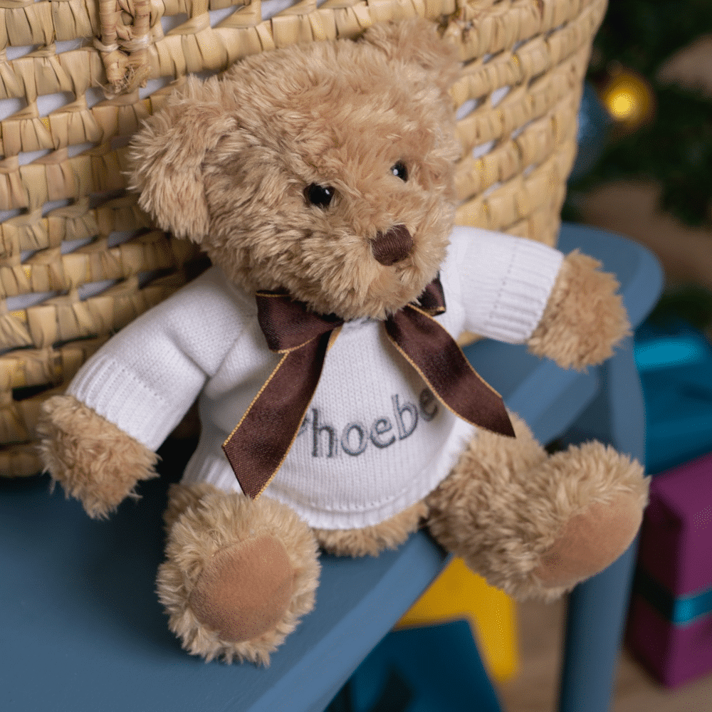 phoebe personalised teddy bear with brown bow