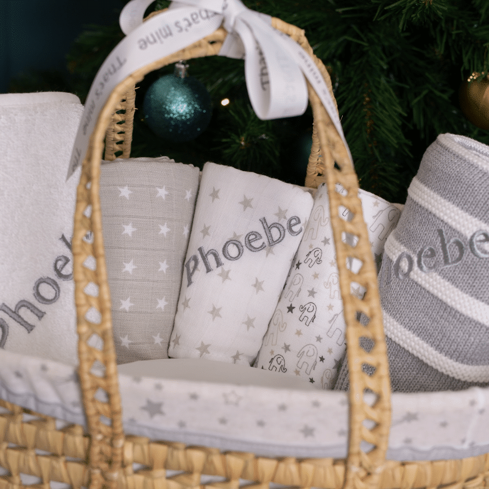 personalised baby blankets in basket