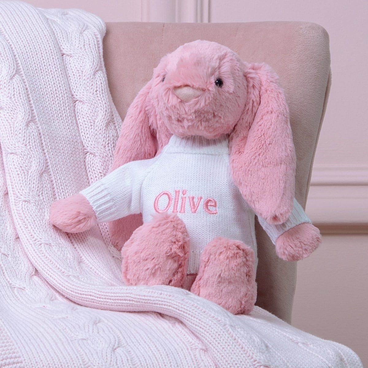 Personalised Jellycat petal pink bashful bunny soft toy