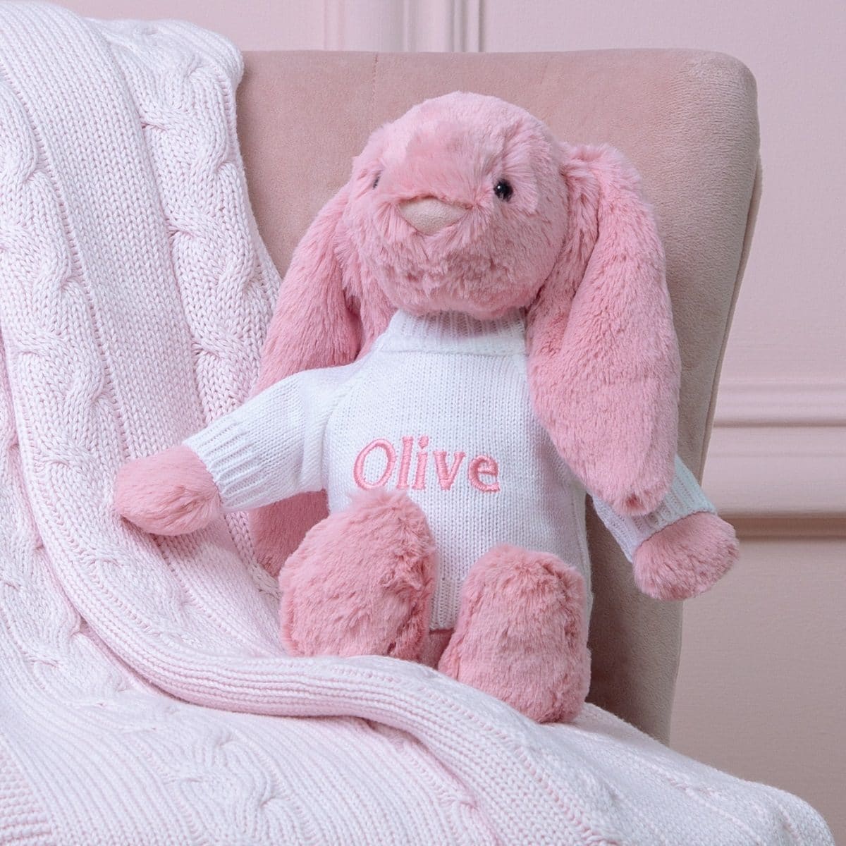 Personalised Jellycat petal pink bashful bunny soft toy Baby Shower Gifts 2