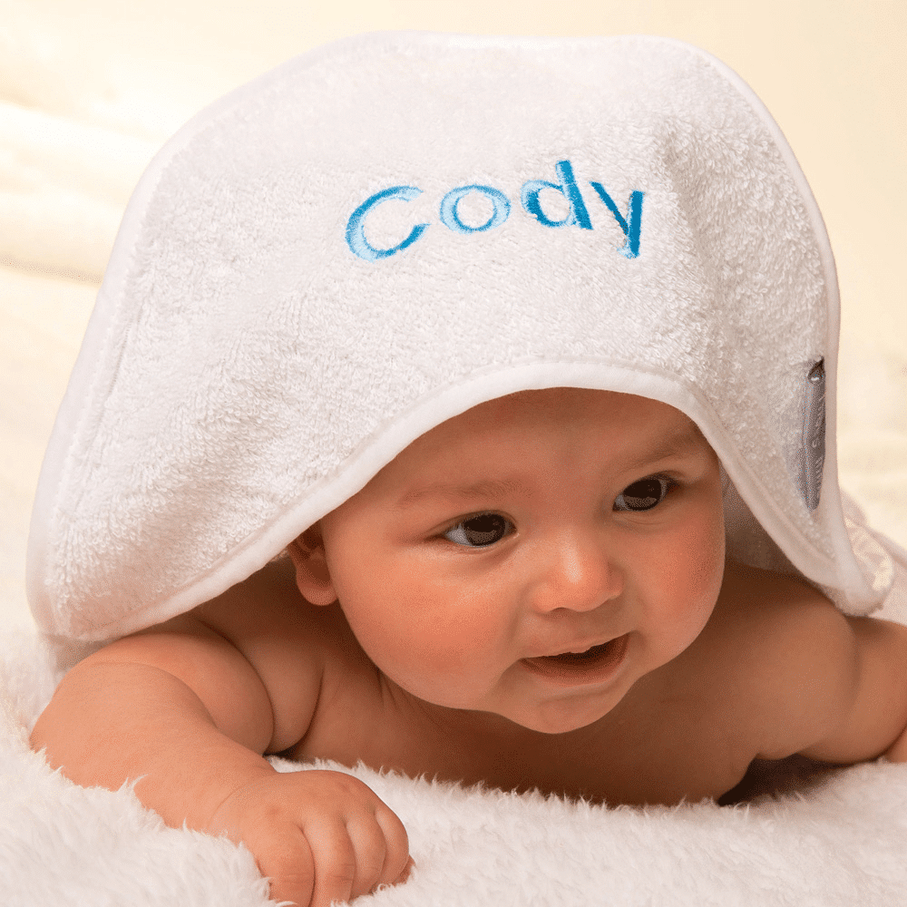 baby wearing personalised baby towel