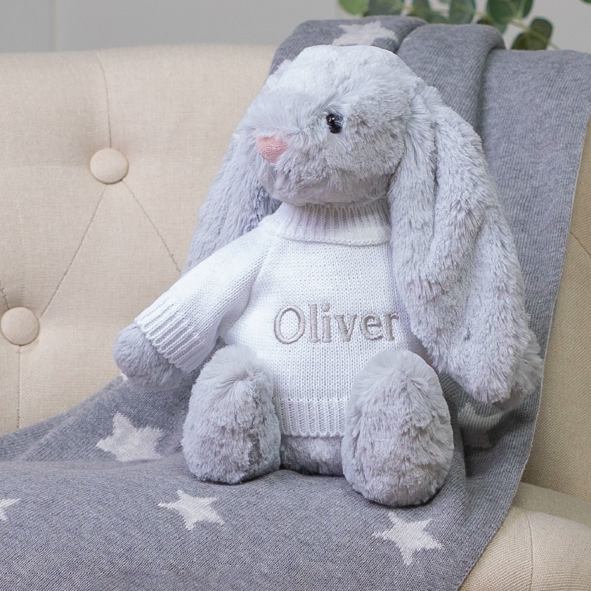 Personalised Jellycat silver bashful bunny soft toy That s mine