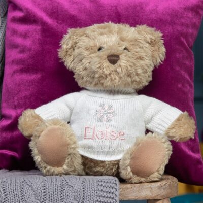 Personalised Keel sherwood medium teddy bear soft toy with ‘Snowflake’ jumper 2