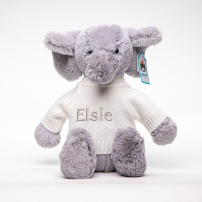 Personalised Jellycat grey bashful elephant soft toy 2