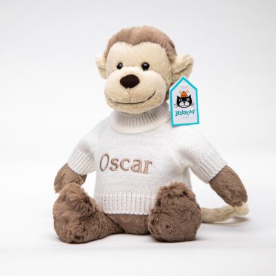 Personalised Jellycat beige bashful monkey soft toy 2