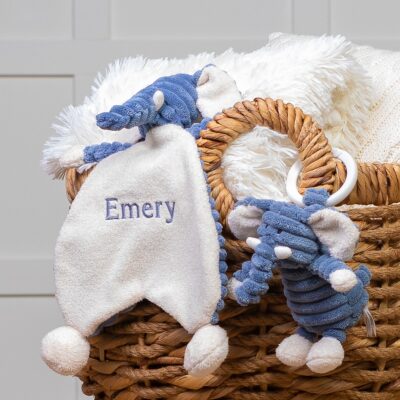 Personalised Jellycat cordy roy baby elephant comforter and soft toy baby gift set 2