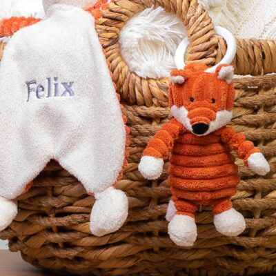 Personalised Jellycat cordy roy baby fox comforter and soft toy baby gift set 2