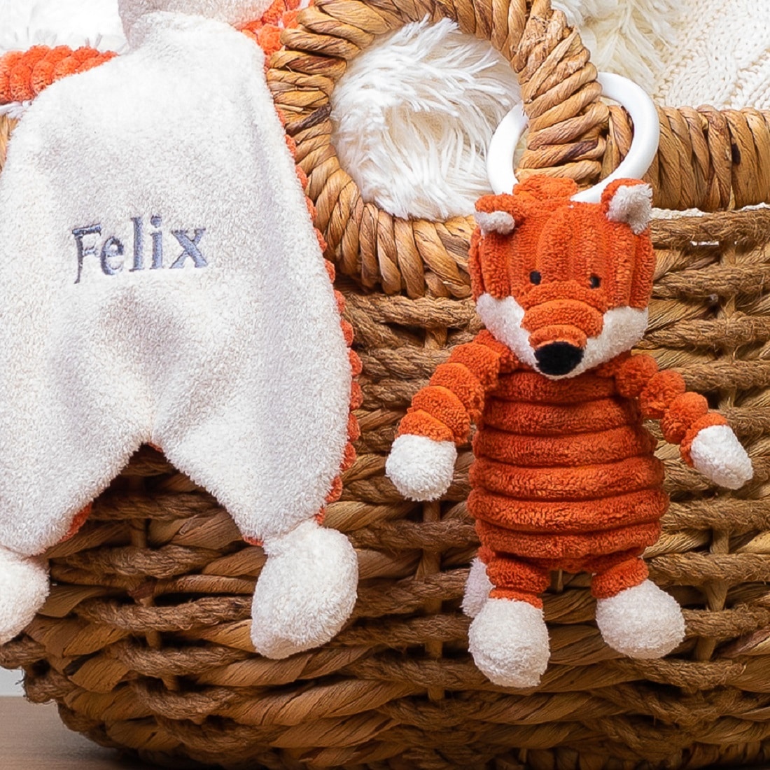 Personalised Jellycat cordy roy baby fox comforter and soft toy baby gift set