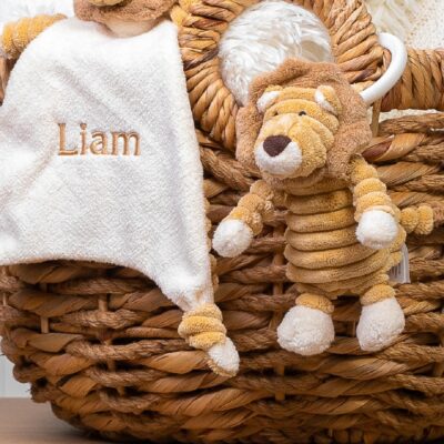 Personalised Jellycat cordy roy baby lion comforter and soft toy baby gift set 3