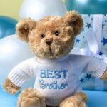 Keeleco recycled small Dougie gift bear soft toy with ‘Best Brother’ jumper For Babies 4