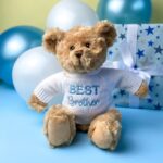 Keeleco recycled small Dougie gift bear soft toy with ‘Best Brother’ jumper For Babies 3