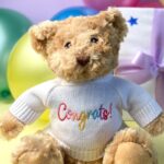 Keeleco recycled small Dougie gift bear soft toy with ‘Congrats’ jumper Anniversary Gifts 4