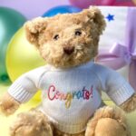 Keeleco recycled small Dougie gift bear soft toy with ‘Congrats’ jumper For Children 4