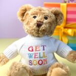 Keeleco recycled small Dougie gift bear soft toy with ‘Get Well Soon’ jumper For Babies 4