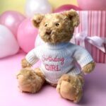 Keeleco recycled small Dougie gift bear soft toy with ‘Birthday Girl’ jumper Birthday Gifts 3