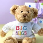 Keeleco recycled small Dougie gift bear soft toy with ‘Big Hugs’ jumper For Babies 4