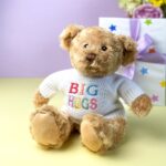Keeleco recycled small Dougie gift bear soft toy with ‘Big Hugs’ jumper For Babies 3