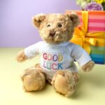 Keeleco recycled small Dougie gift bear soft toy with ‘Good Luck’ jumper Business Gifts 3