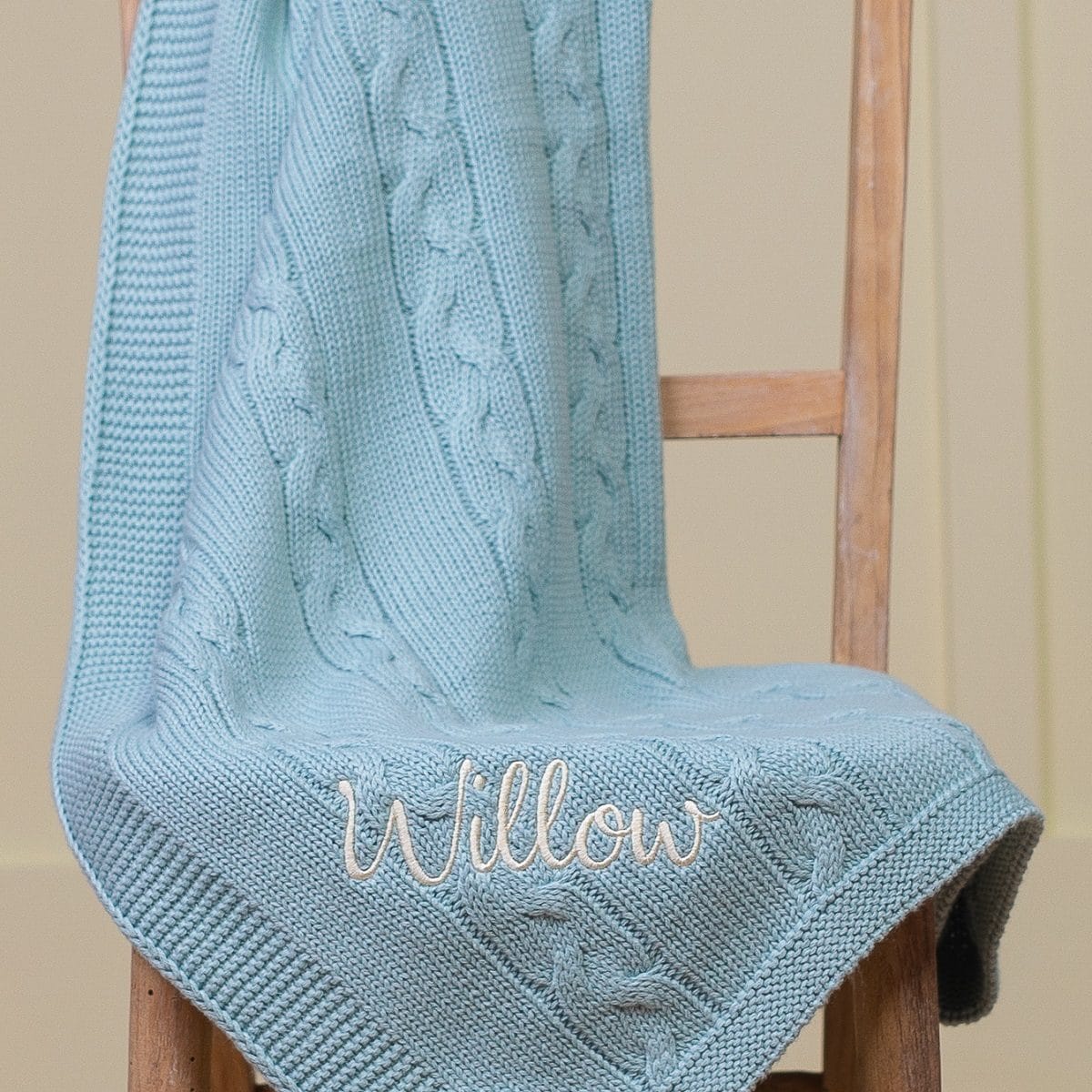 Toffee Moon personalised aqua chunky cable baby blanket Personalised Baby Blankets 2