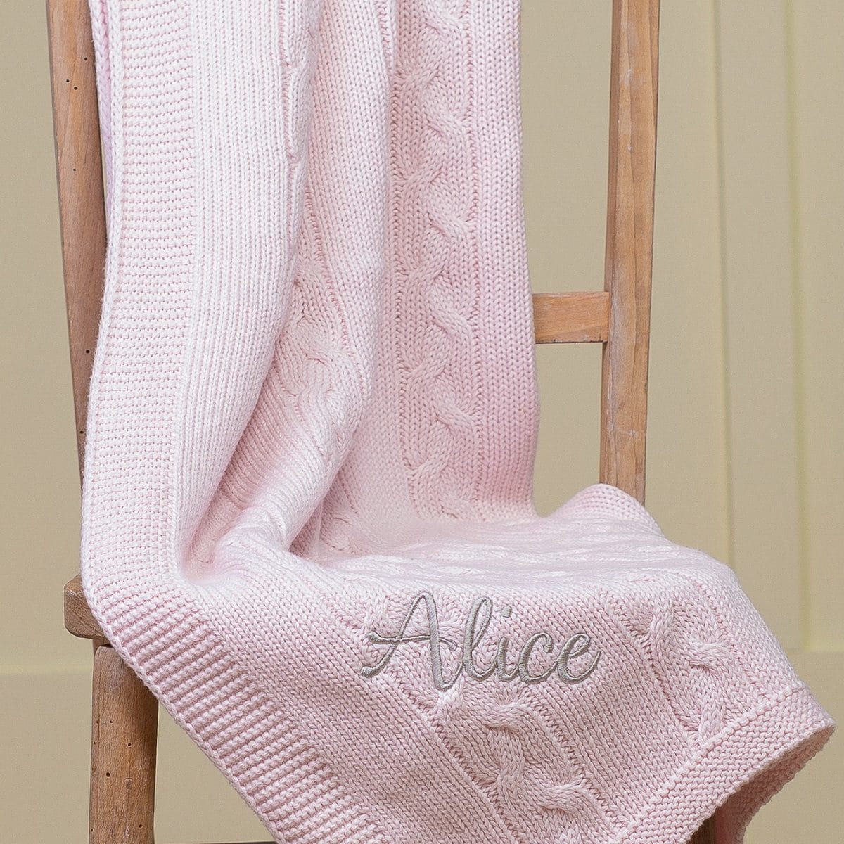 Toffee Moon personalised pink chunky cable baby blanket Birthday Gifts 2