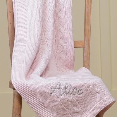 Toffee Moon personalised pink chunky cable baby blanket 2