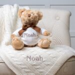 Personalised Toffee Moon luxury cable baby blanket and Keel dougie bear gift set Baby Gift Sets 3