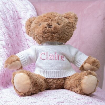 Personalised Toffee Moon luxury cable baby blanket and Keel keeleco bear gift set 2