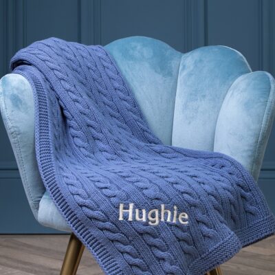 Toffee Moon personalised storm blue luxury cable baby blanket 2