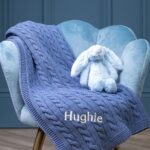 Toffee Moon personalised storm blue luxury cable baby blanket Birthday Gifts 4