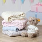 Personalised Toffee Moon luxury cable baby blanket and Steiff honey bear gift set Baby Shower Gifts 5
