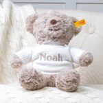 Personalised Toffee Moon luxury cable baby blanket and Steiff honey bear gift set Baby Gift Sets 4