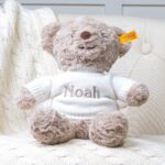 Personalised Toffee Moon luxury cable baby blanket and Steiff honey bear gift set Baby Shower Gifts 4