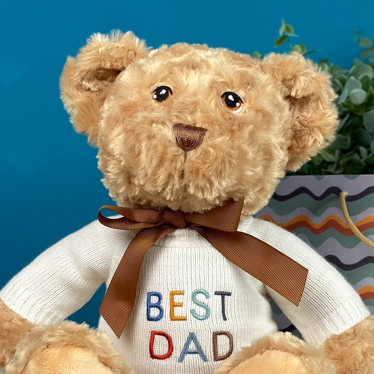 Father's Day Keeleco recycled large Dougie gift bear soft toy with 'BEST DAD' jumper