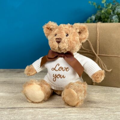 Father’s Day Keeleco recycled small Dougie gift bear soft toy with ‘Love You’ jumper