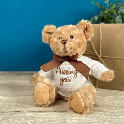 Father’s Day Keeleco recycled small Dougie gift bear soft toy with ‘Missing You’ jumper