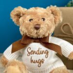 Keeleco recycled small Dougie caring bear soft toy with ‘Sending Hugs’ jumper Anniversary Gifts 3