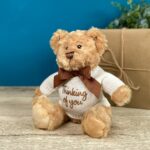 Keeleco recycled small Dougie caring bear soft toy with ‘Thinking of You’ jumper Birthday Gifts 4