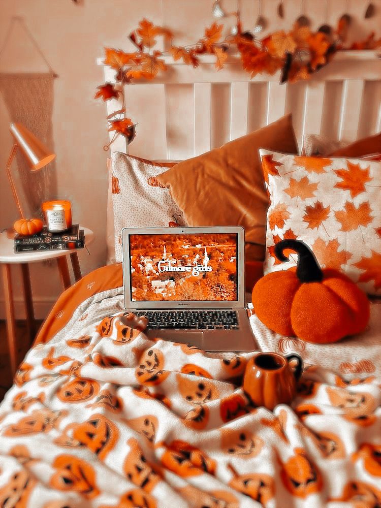 halloween decor and laptop