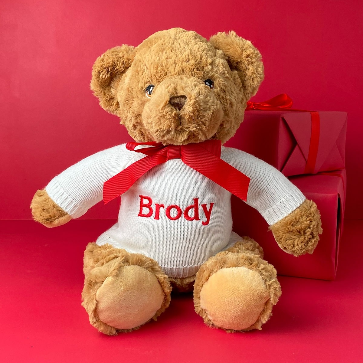Personalised Teddy Bear With Red Bow
