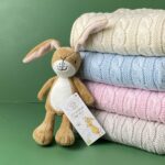 Toffee Moon personalised luxury cable baby blanket and Little Nutbrown Hare rattle Characters 4