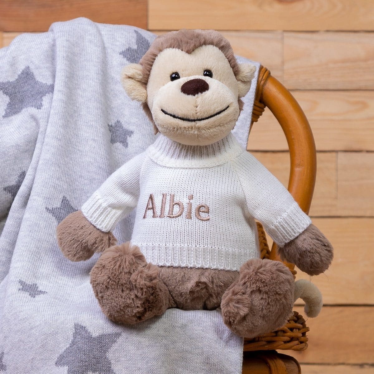 Personalised Jellycat beige bashful monkey soft toy Jellycat 2