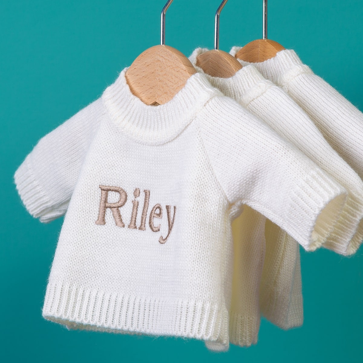riley personalised white plush jumpers