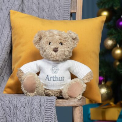 Personalised Keel sherwood medium teddy bear soft toy with ‘Snowflake’ jumper Christmas Gifts 3