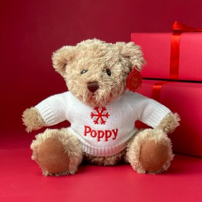 Personalised Keel sherwood medium teddy bear soft toy with ‘Snowflake’ jumper Christmas Gifts