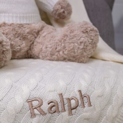 That’s mine personalised cable knit cashmere baby blanket Personalised Baby Blankets 2