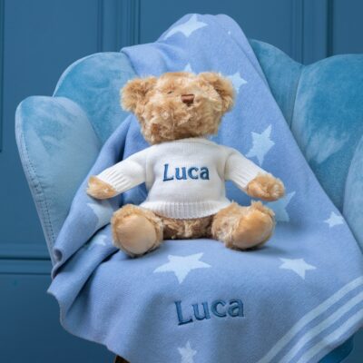 Ziggle personalised blue stars baby blanket and Keel dougie bear gift set Birthday Gifts 3