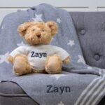 Ziggle personalised grey stars baby blanket and Keel dougie bear gift set Baby Gift Sets 4