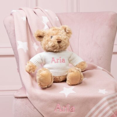 Ziggle personalised pink stars baby blanket and Keel dougie bear gift set Birthday Gifts 3
